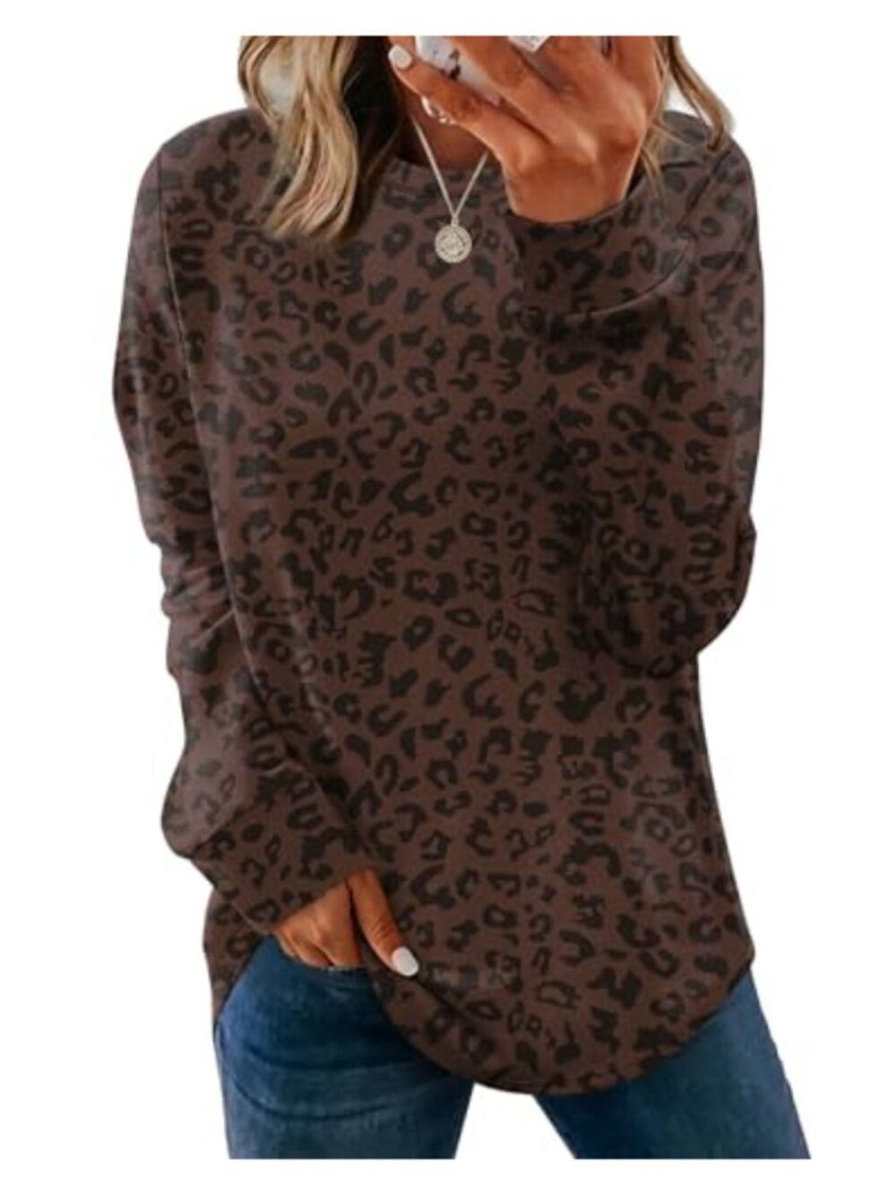 WIHOLL Women's Crewneck Long Sleeve Sweatshirt Loose Fit Tunic Length Curved